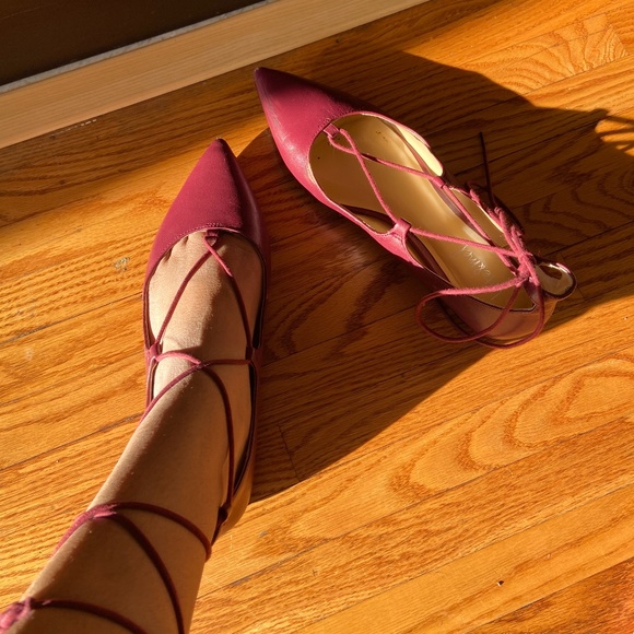 Kate & Mel Red Lace-up Pointy Flats   - Picture 1 of 6